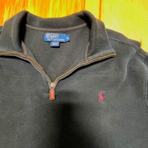 Polo Ralph Lauren Cotton 1/4 zip Black Burgundy Pony Mens XL